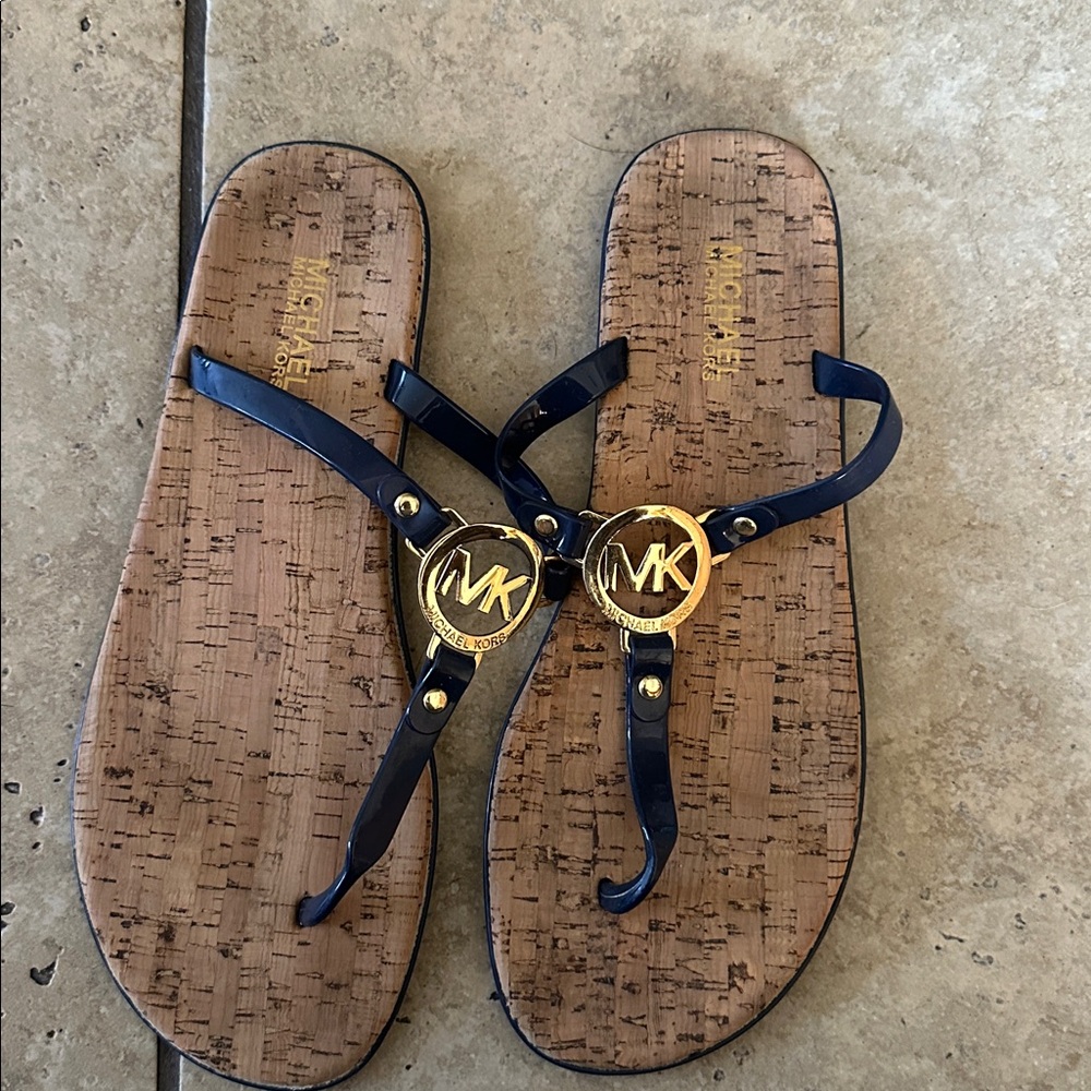 Michael Kors Navy and Gold Logo Sandals W11